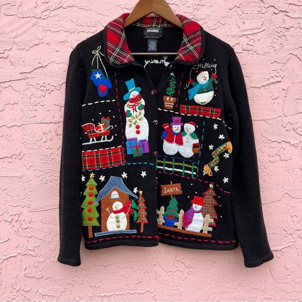 Studio Joy Christmas Sweater Cardigan Jacket Santa Snowman Holiday Size …